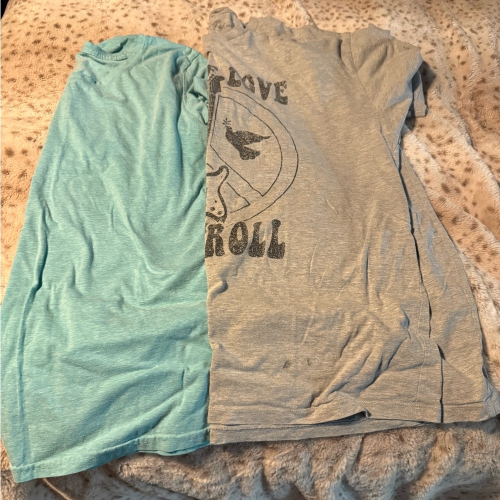 Time and Tru Women's Short Sleeve Tees - Aqua and Gray